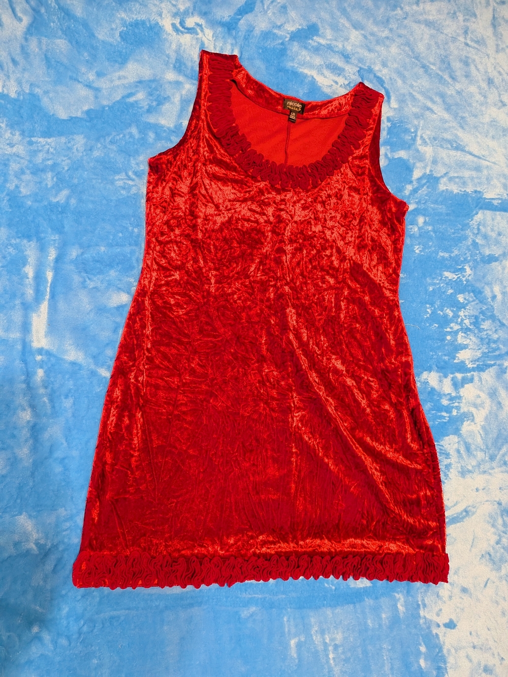 ❤️ Red Velvet Dream - Mini Dress with Ruffle Trim